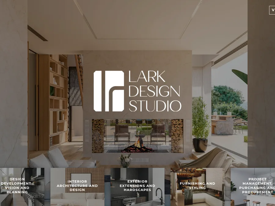 The Lark Design Studio website we built: the studio logo over a bright, modern living room